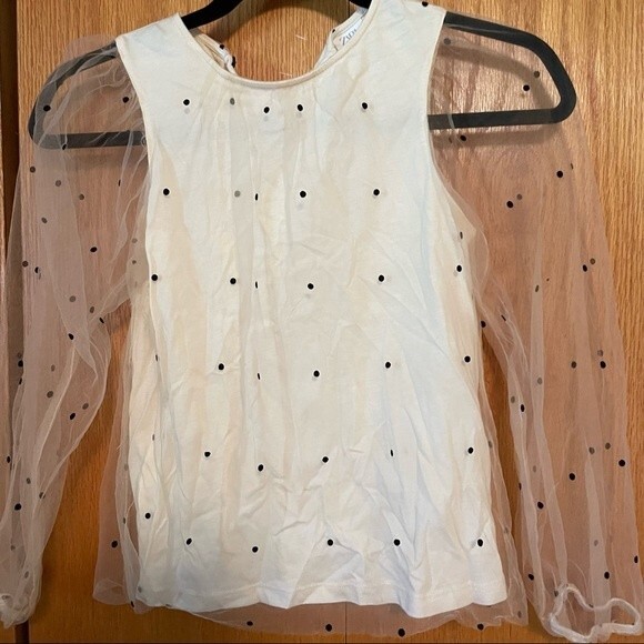 Zara Kids Girls Soft Cream Polka Dot Organza Blouse Size 11-12 Months - Picture 5 of 8